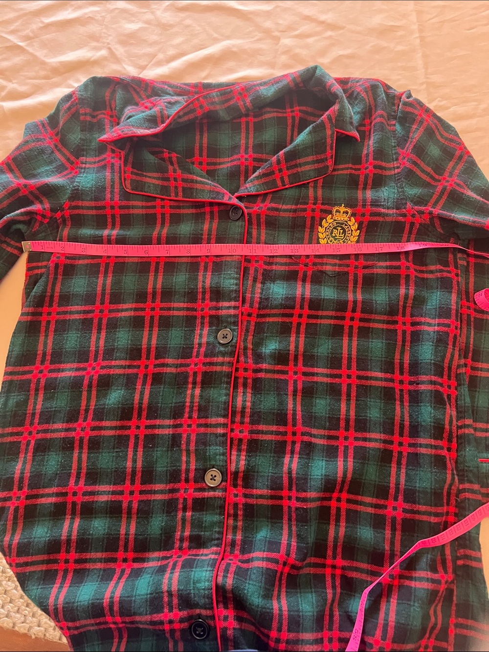 Ralph Lauren Red & Green Plaid Button-Front Nightshirt with Crest - Picture 5 of 10